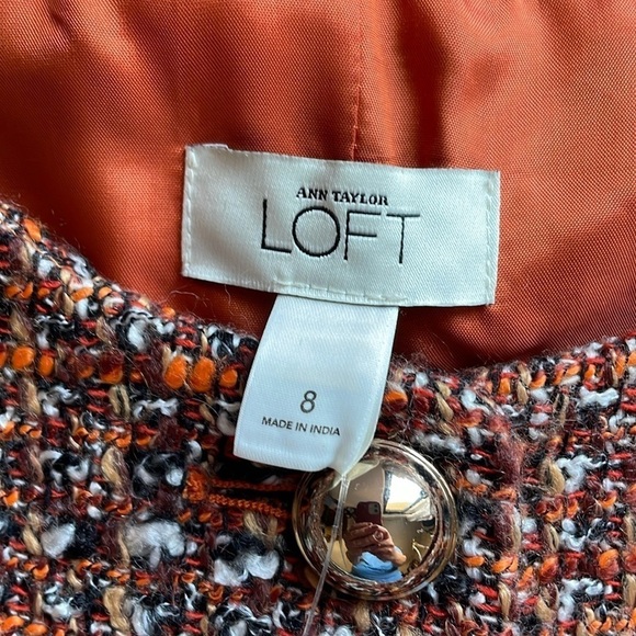 NWT Old Luxury Tweed Blazer Ann Taylor LOFT 8 Orange Black Button Suit Coat - Picture 12 of 16